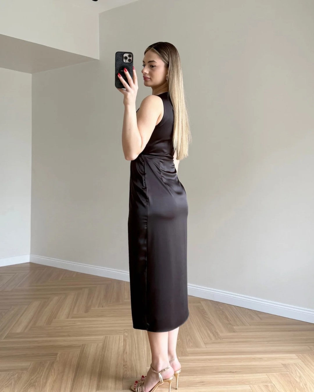 Butterfly Satin Midi Dress
