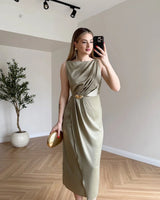 Butterfly Satin Midi Dress