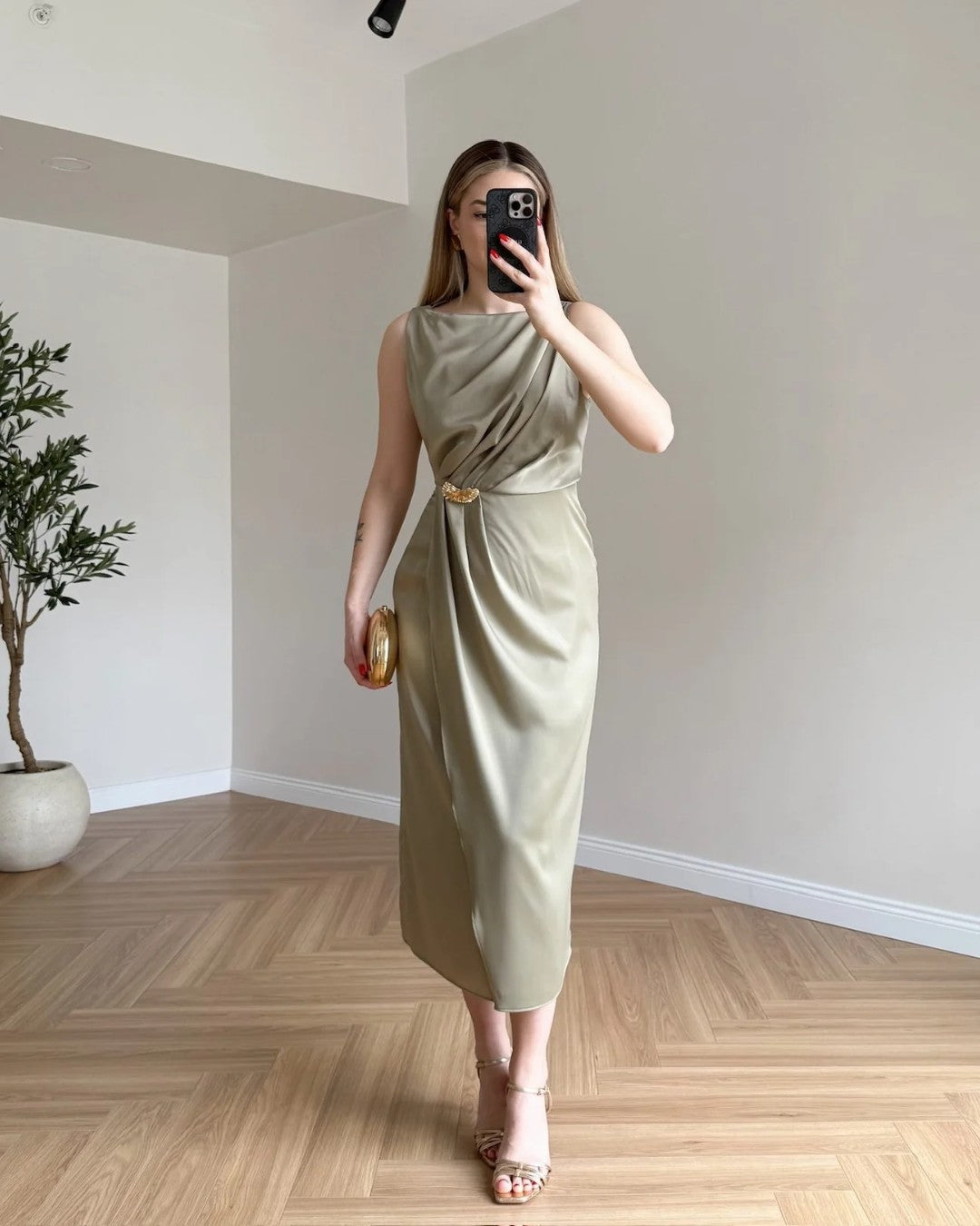 Butterfly Satin Midi Dress