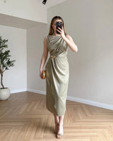 Butterfly Satin Midi Dress
