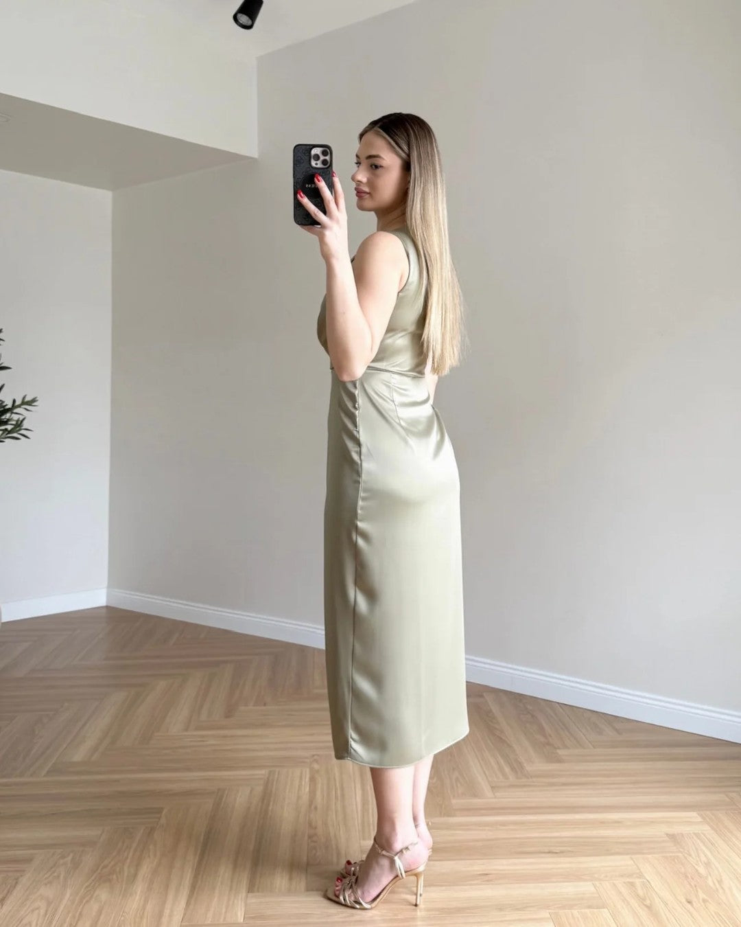 Butterfly Satin Midi Dress