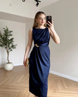 Butterfly Satin Midi Dress