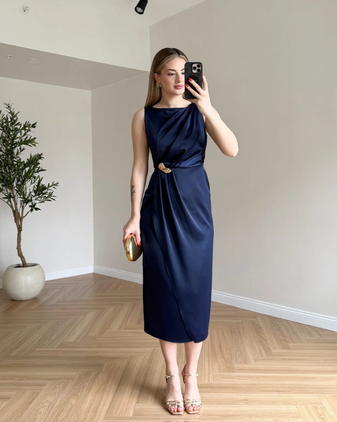 Butterfly Satin Midi Dress