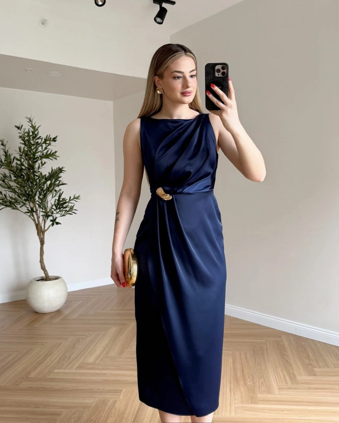 Butterfly Satin Midi Dress