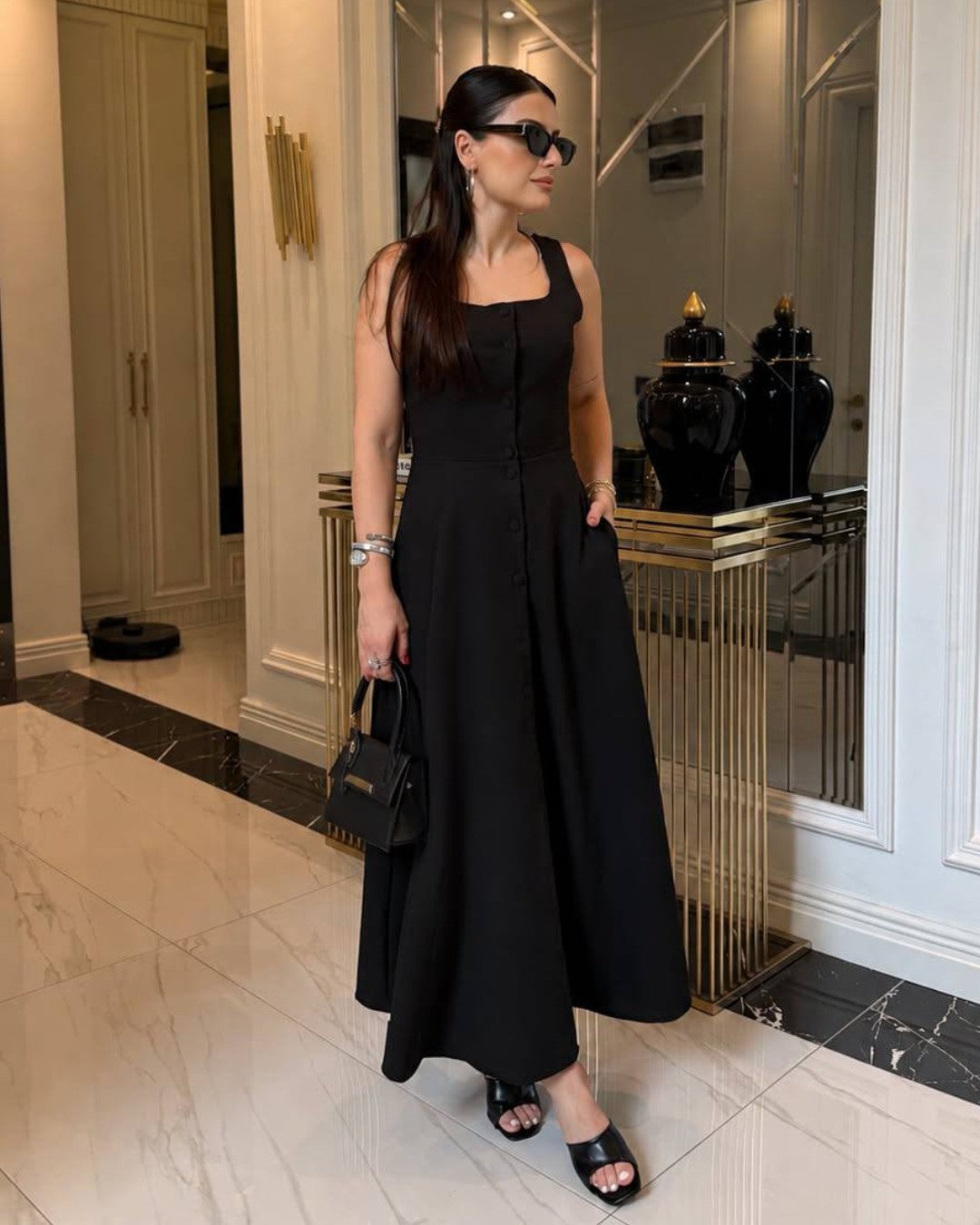 Button Front Midi Dress