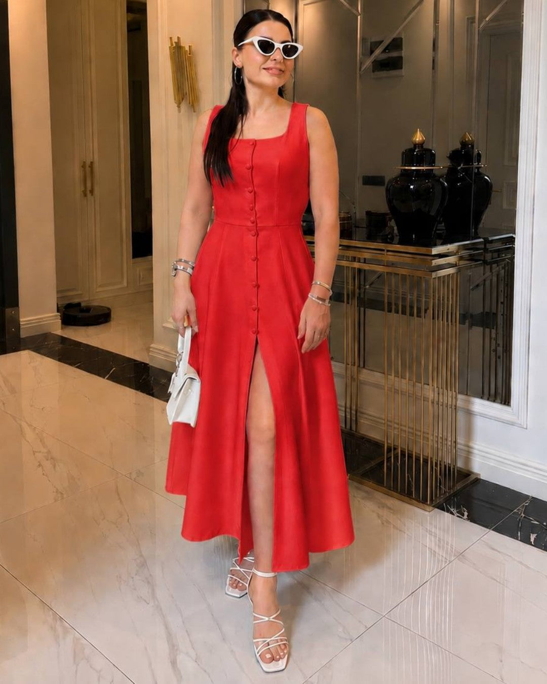Button Front Midi Dress