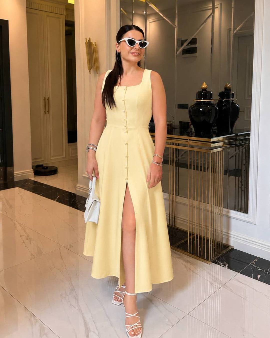 Button Front Midi Dress