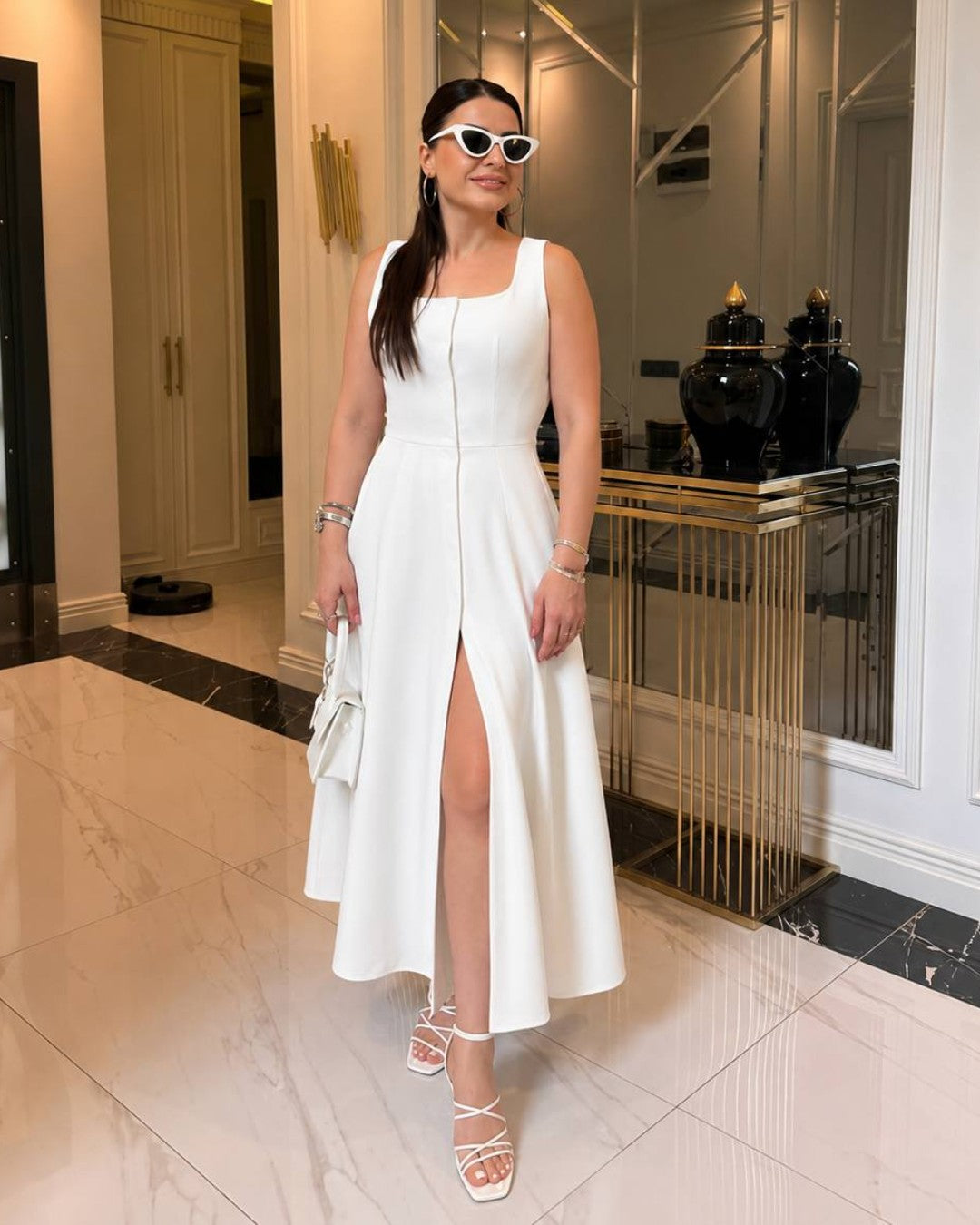 Button Front Midi Dress