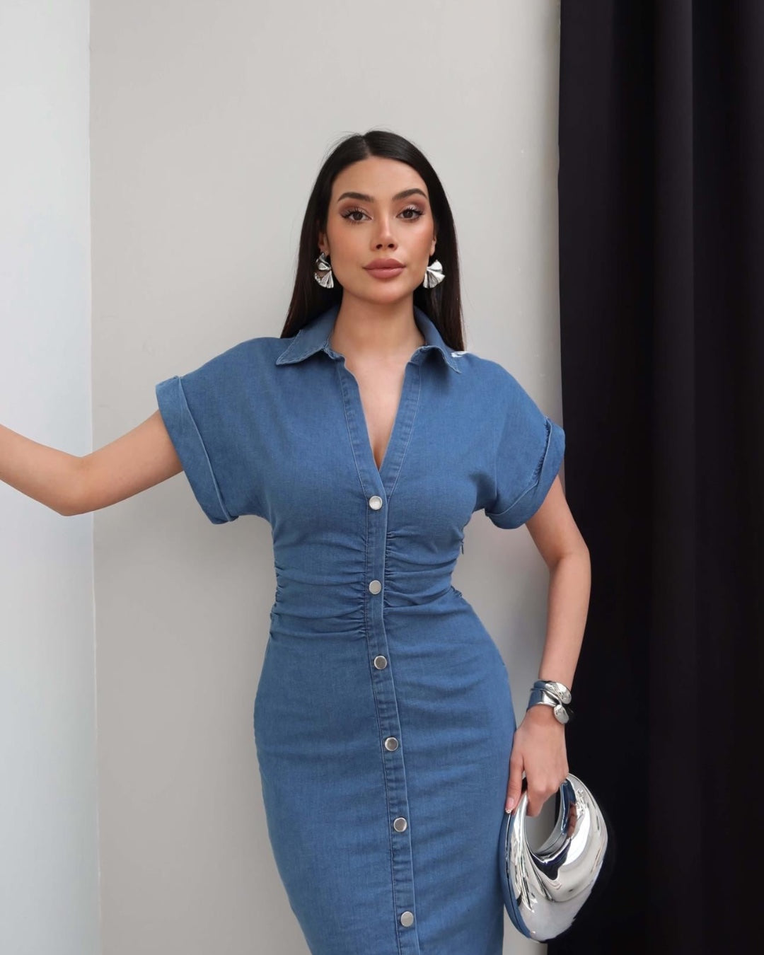 Buttoned Denim Dress