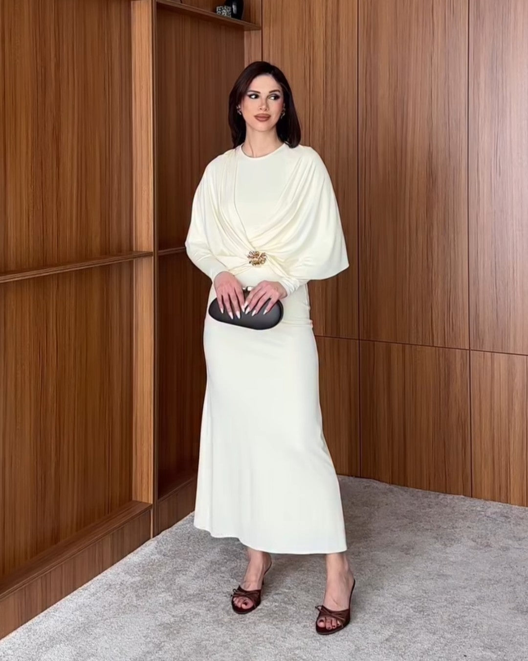 Cape Maxi Dress with Gold Accent