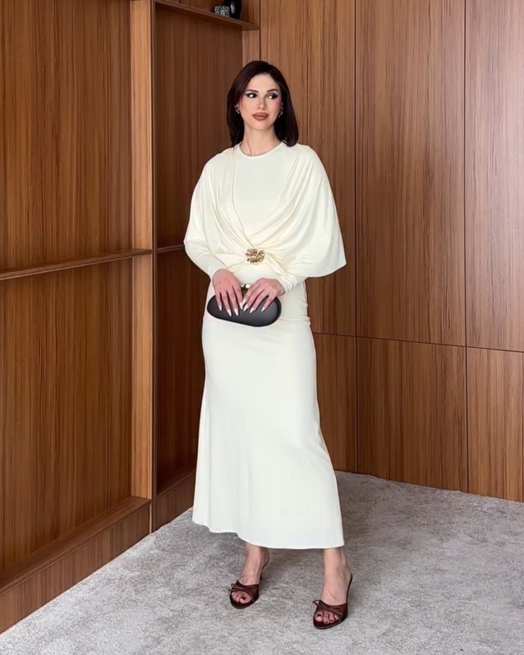 Cape Maxi Dress with Gold Accent