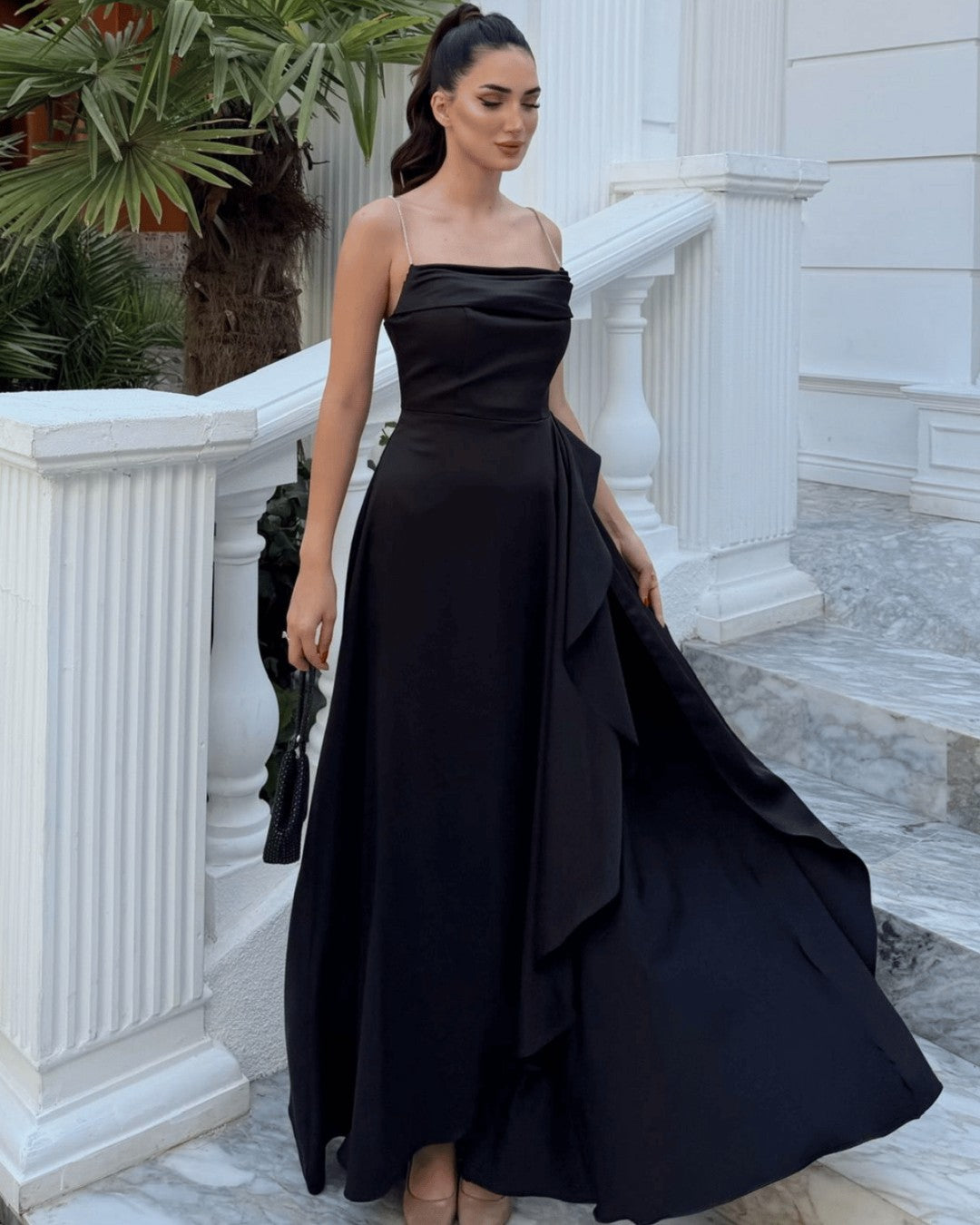 Cascade Satin Maxi Gown