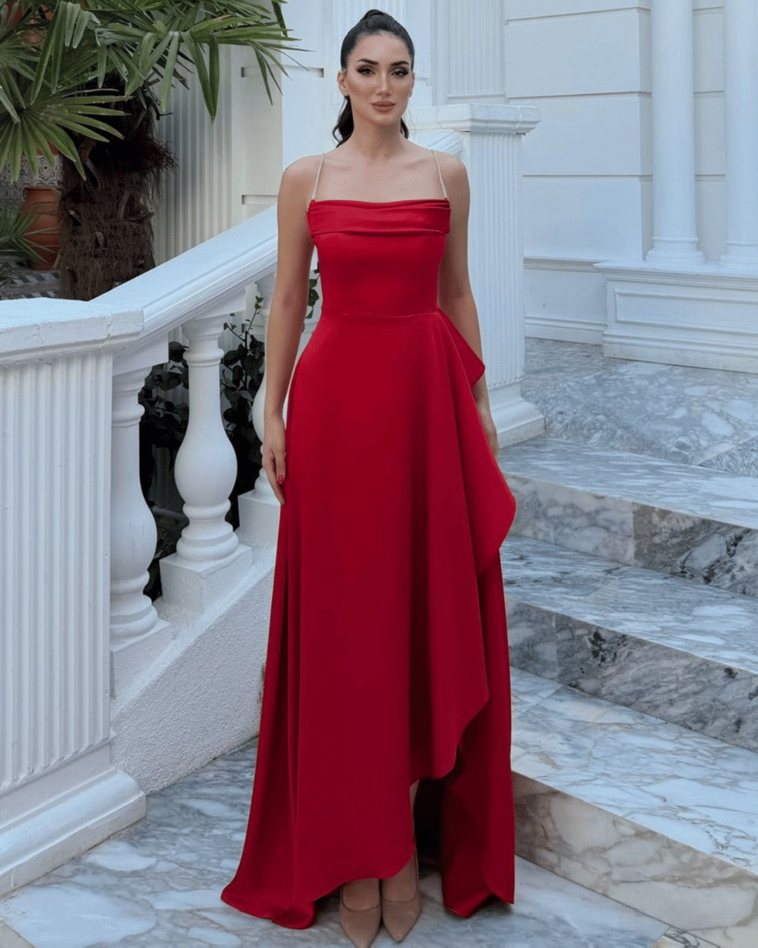 Cascade Satin Maxi Gown