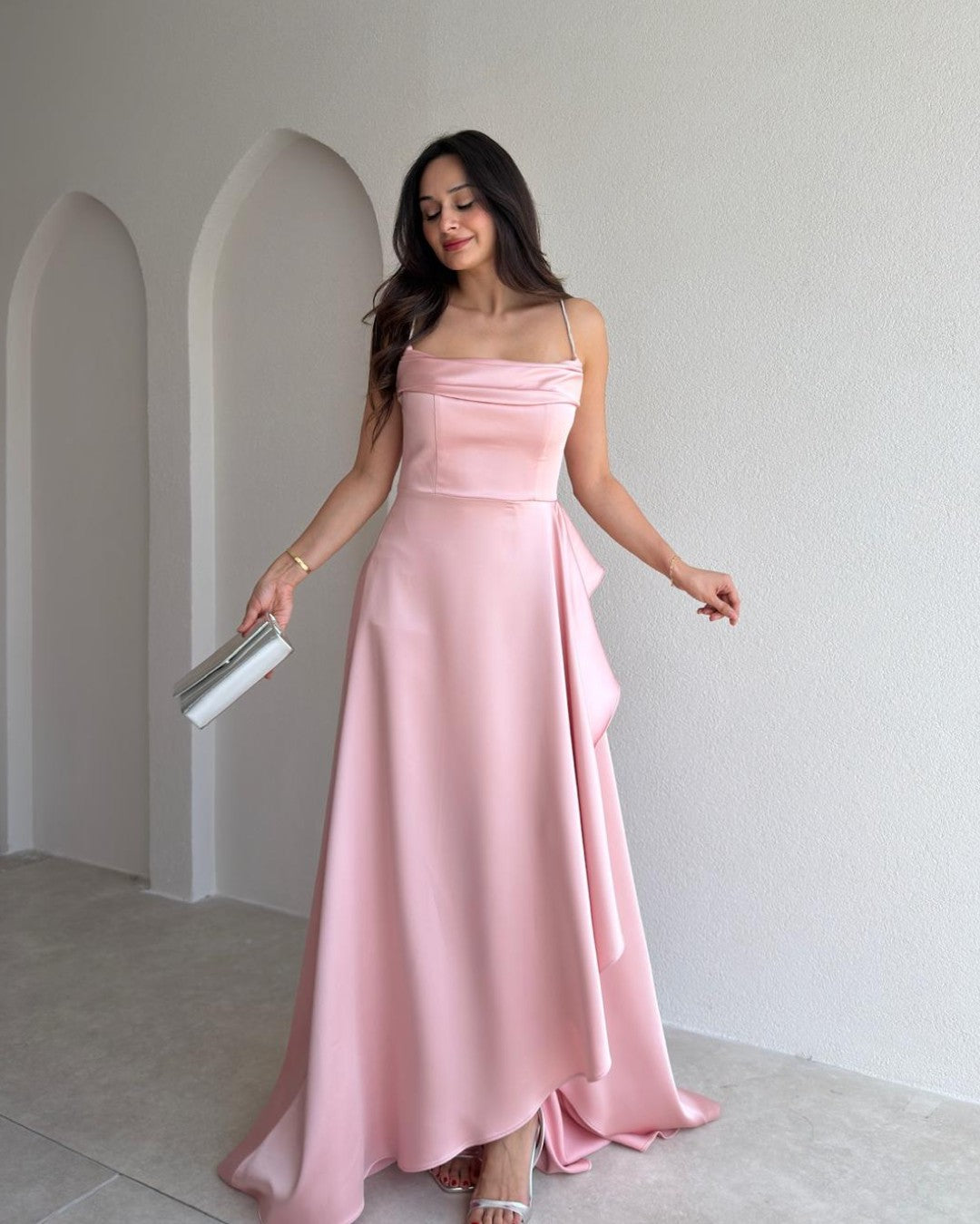 Cascade Satin Maxi Gown