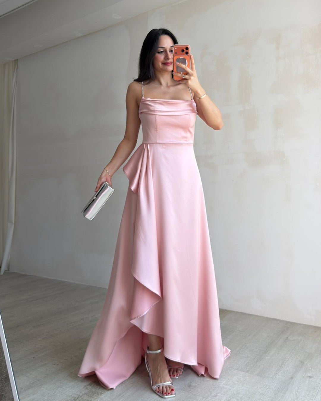 Cascade Satin Maxi Gown