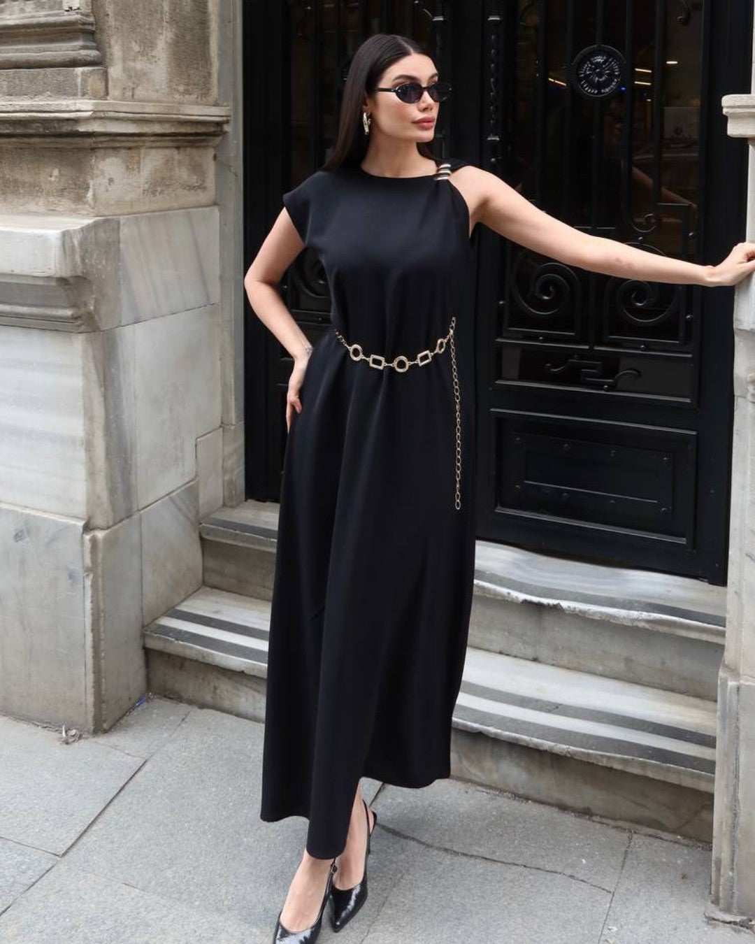 Chain Detail Maxi Dress + Belt