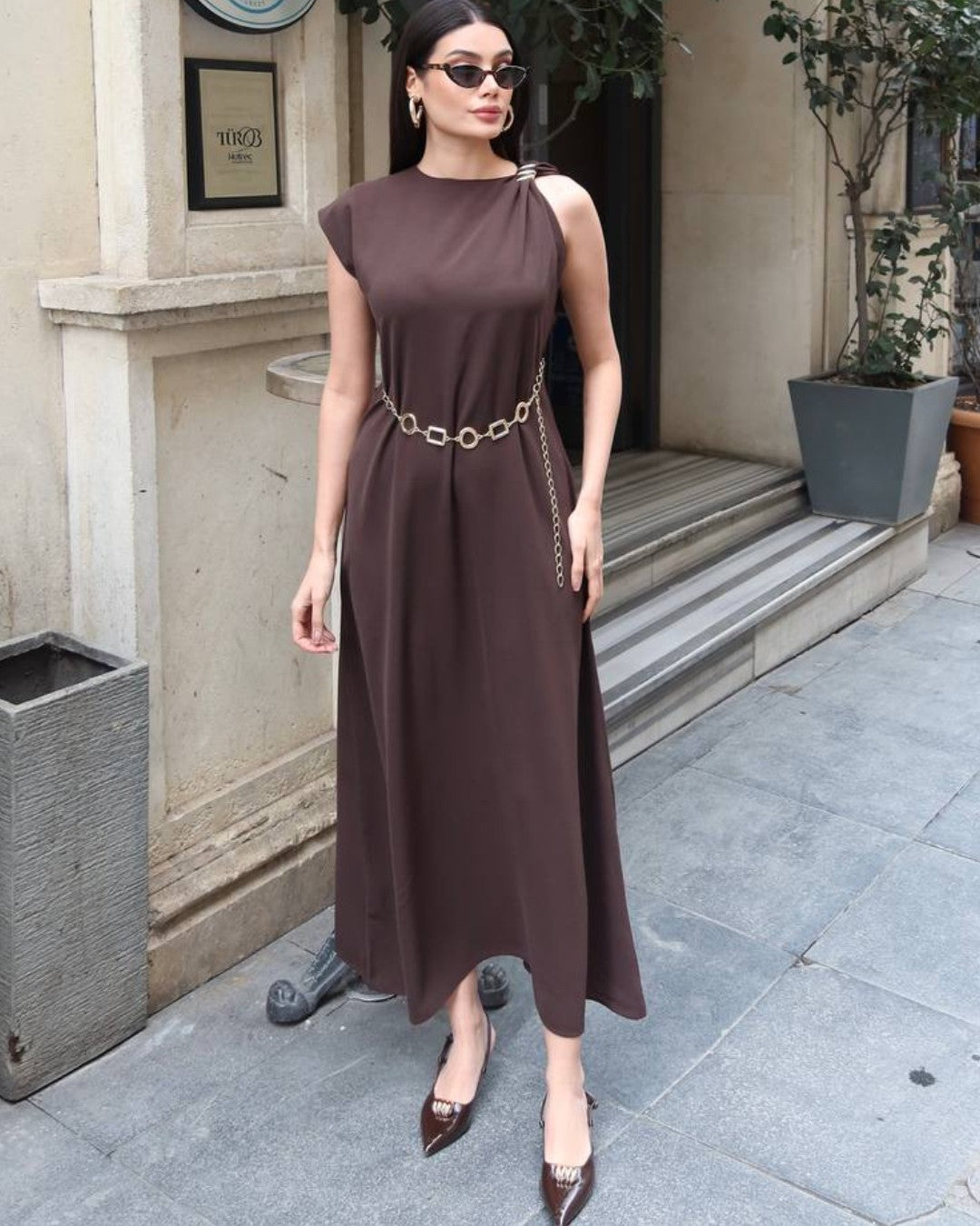 Chain Detail Maxi Dress + Belt