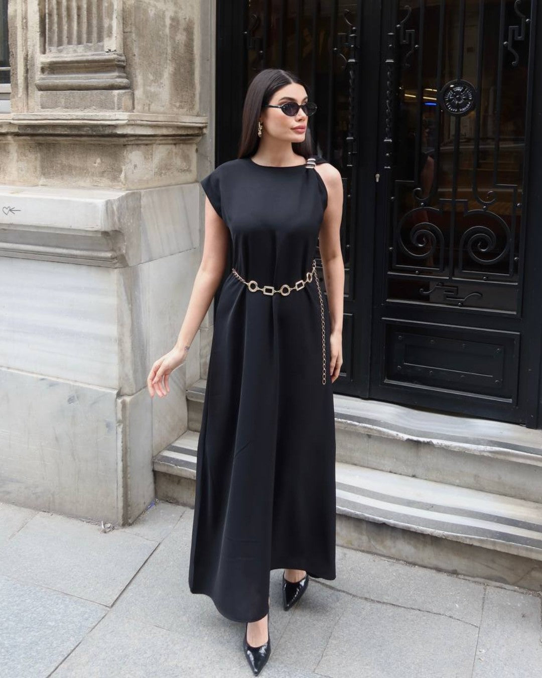 Chain Detail Maxi Dress + Belt
