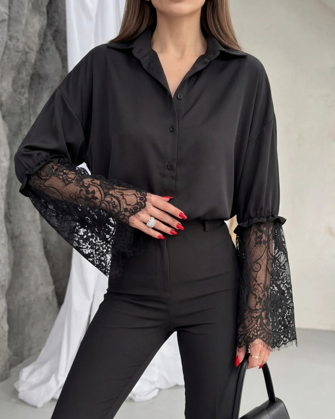 Chic Lace Sleeve Essential Shirt
