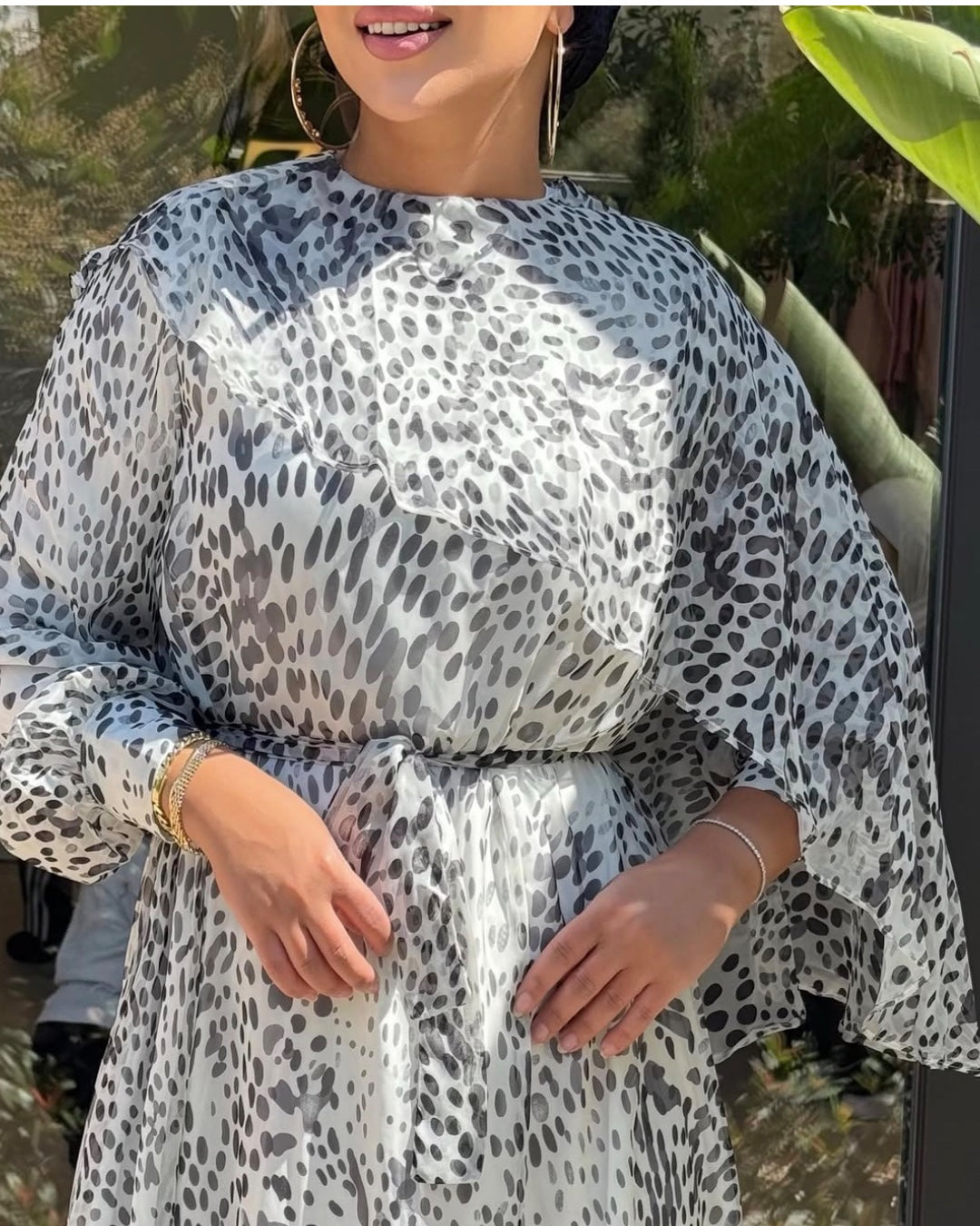 Chiffon Cape-Sleeve Maxi Dress