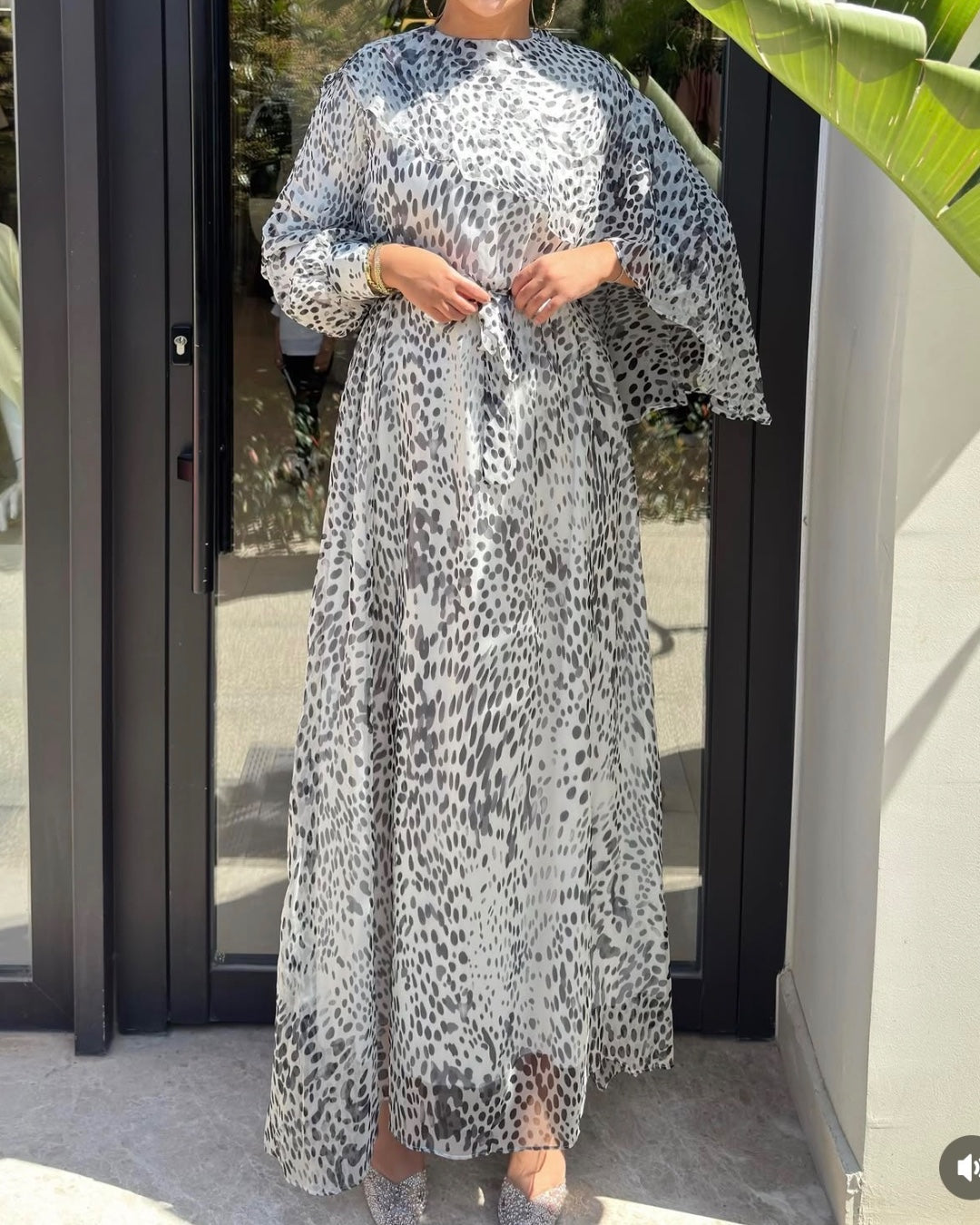 Chiffon Cape-Sleeve Maxi Dress