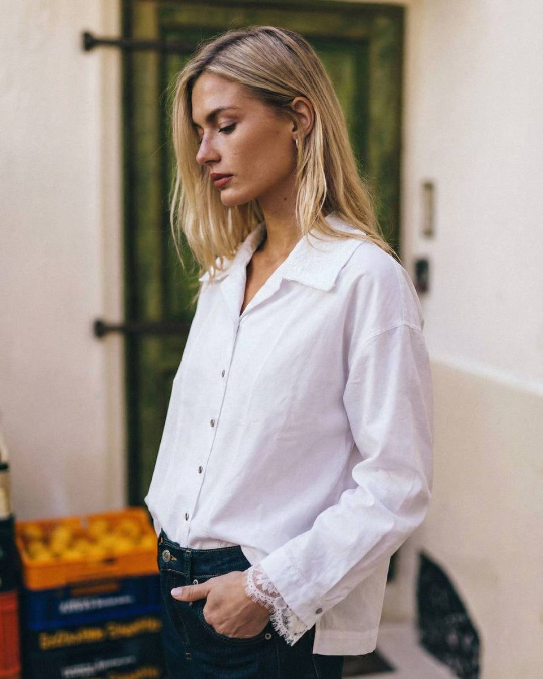 Classic Button Shirt with Lace Cuffs