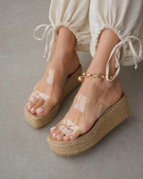 Clear Raffia Platform Wedges