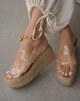 Clear Raffia Platform Wedges