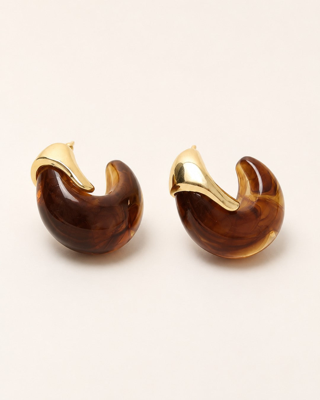 Cognac Arc Gold-Cap Hoops
