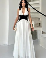 Contrast Halter Maxi Dress