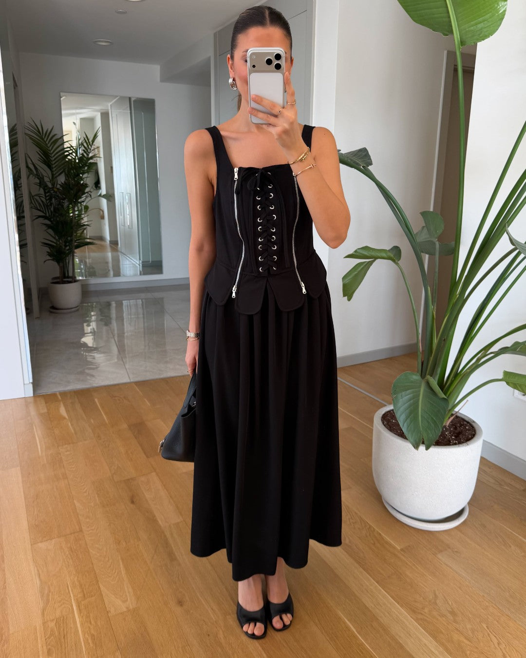 Corset Lace-Up Midi Dress