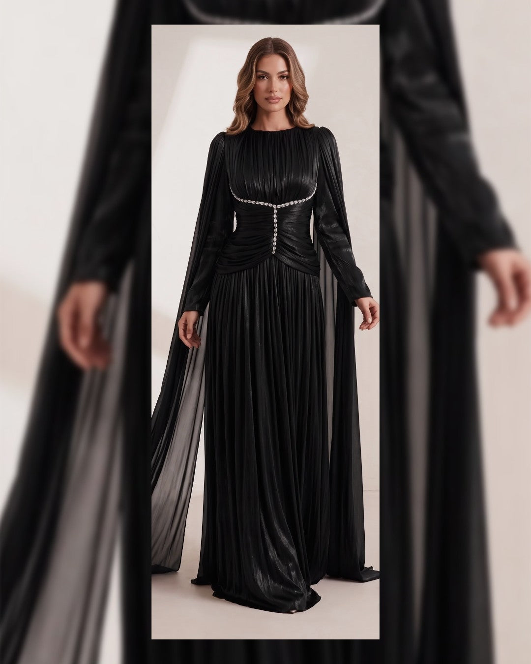 Crystal Detail Cape Maxi Dress