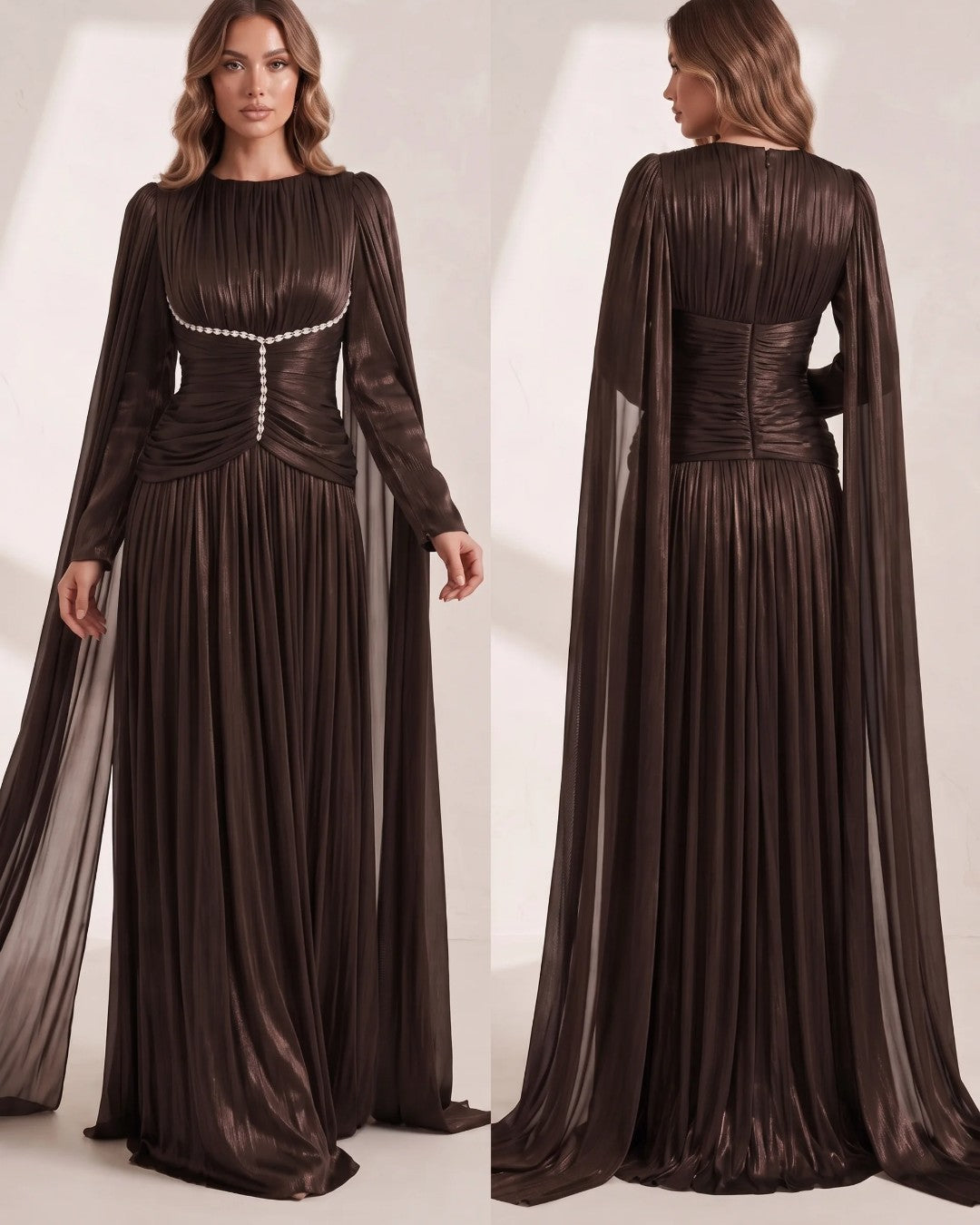 Crystal Detail Cape Maxi Dress