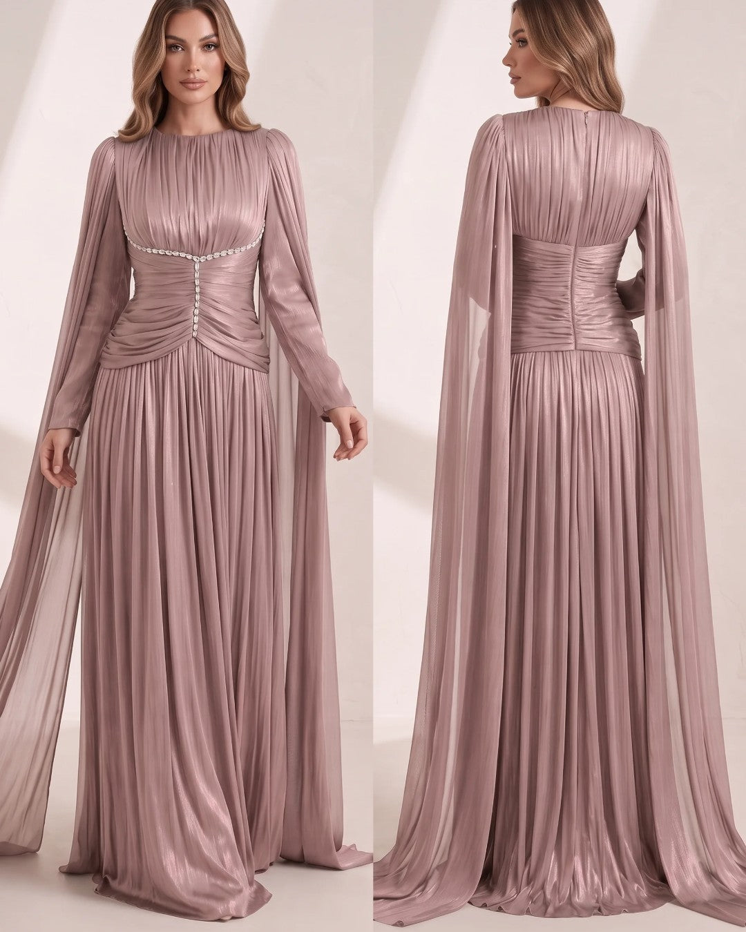 Crystal Detail Cape Maxi Dress