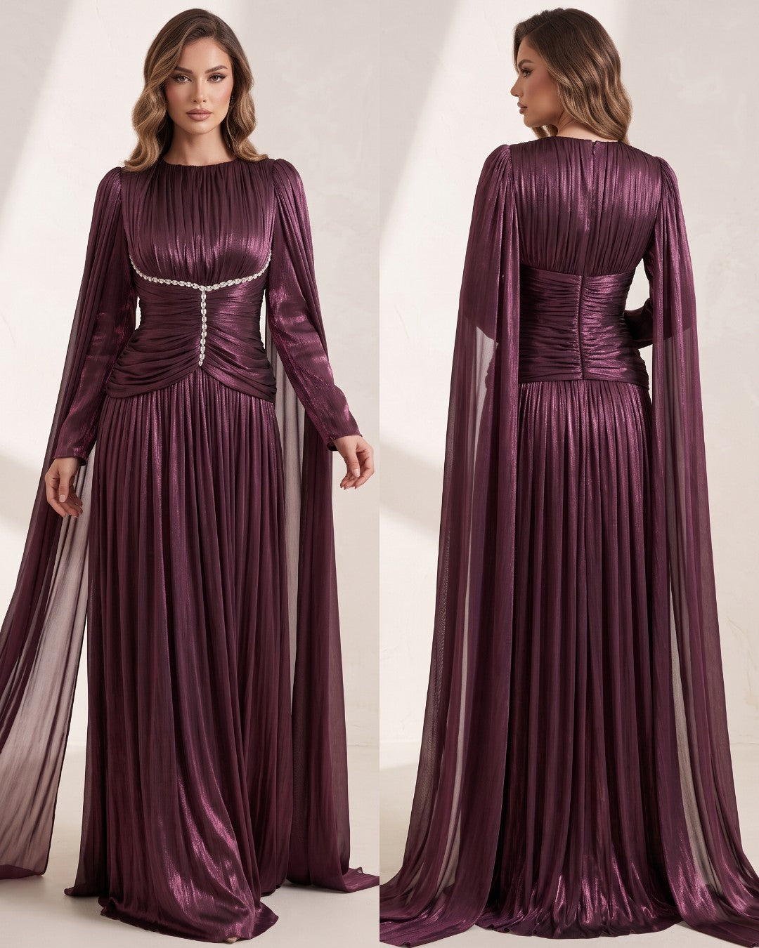Crystal Detail Cape Maxi Dress