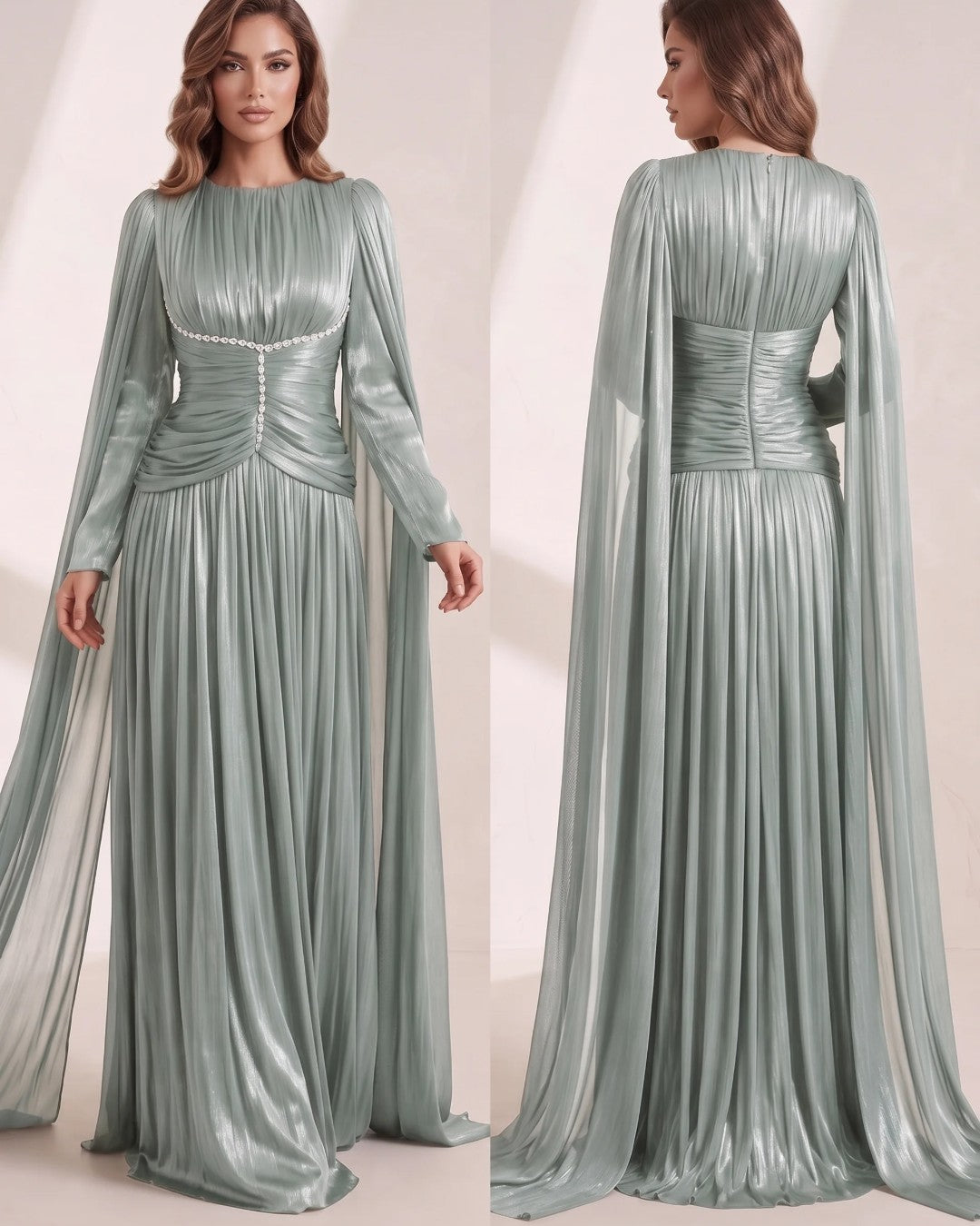 Crystal Detail Cape Maxi Dress
