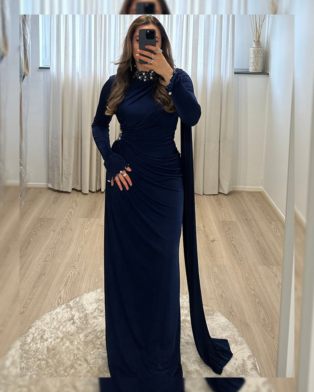 Crystal Draped Cape Maxi Dress