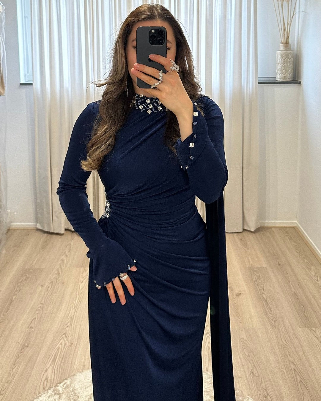 Crystal Draped Cape Maxi Dress
