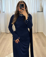 Crystal Draped Cape Maxi Dress