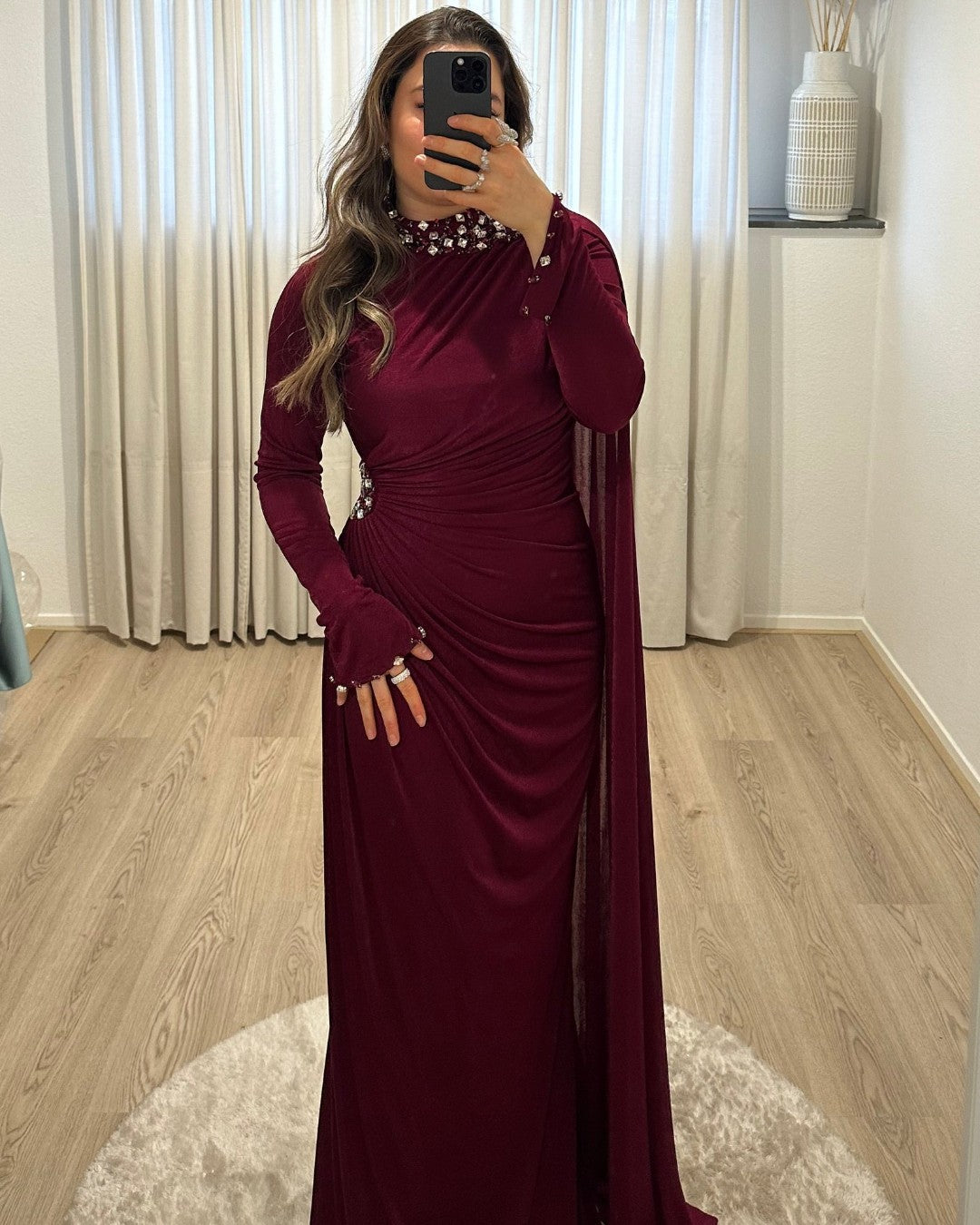 Crystal Draped Cape Maxi Dress