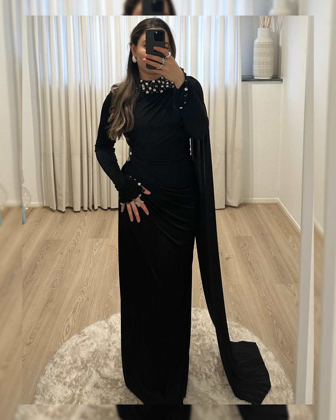 Crystal Draped Cape Maxi Dress