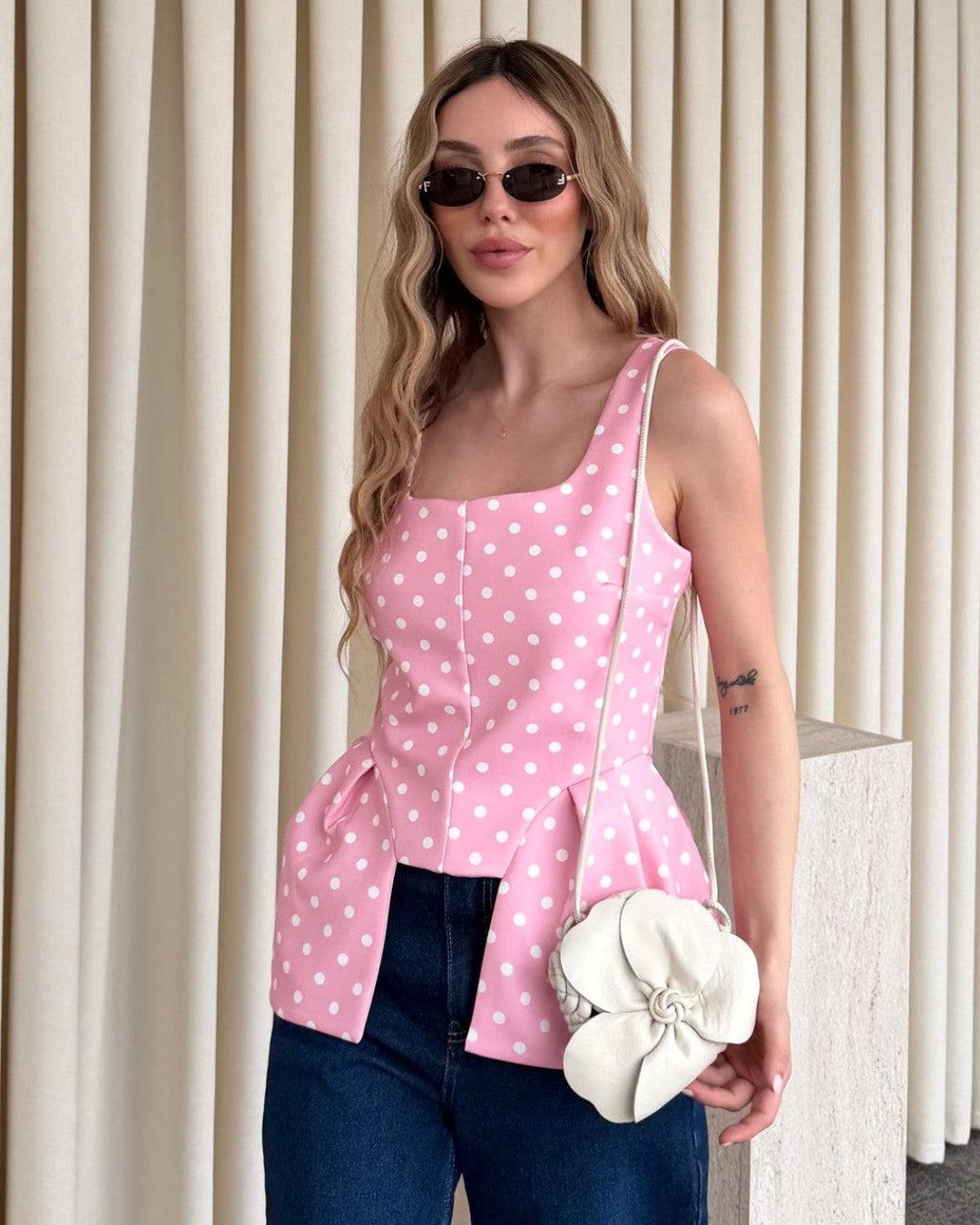 Curved Polka Dot Top