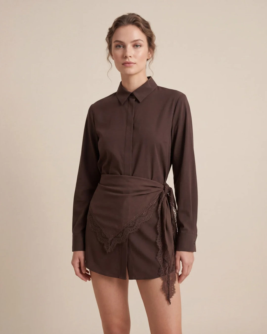 Dantel Waist Scarf Shirt