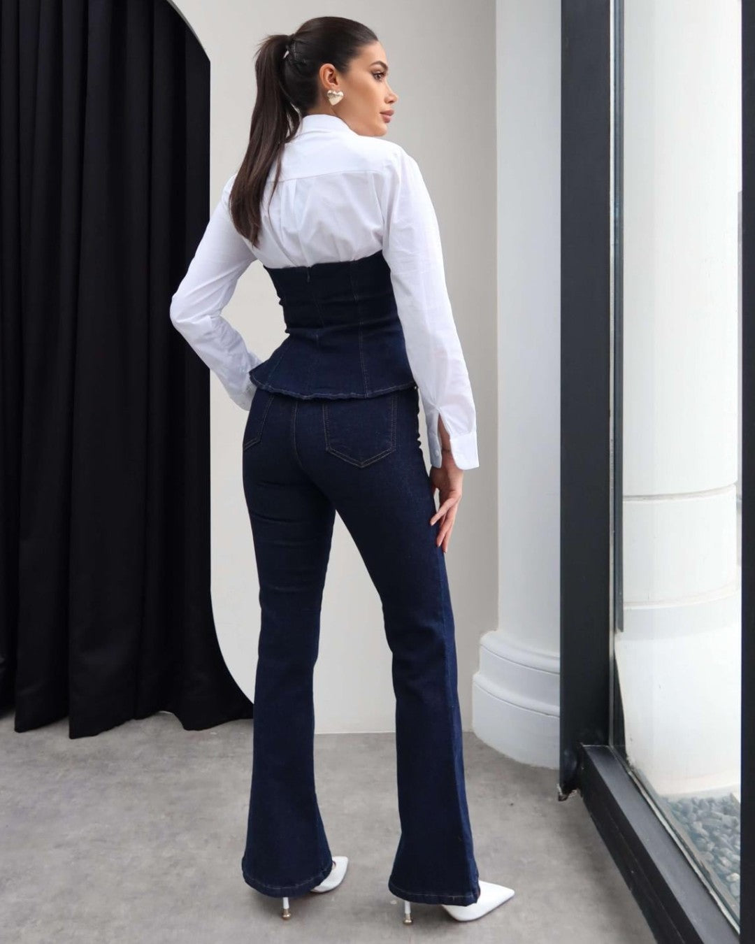 Denim Corset & Flare Pants Set