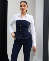Denim Corset & Flare Pants Set