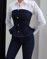 Denim Corset & Flare Pants Set
