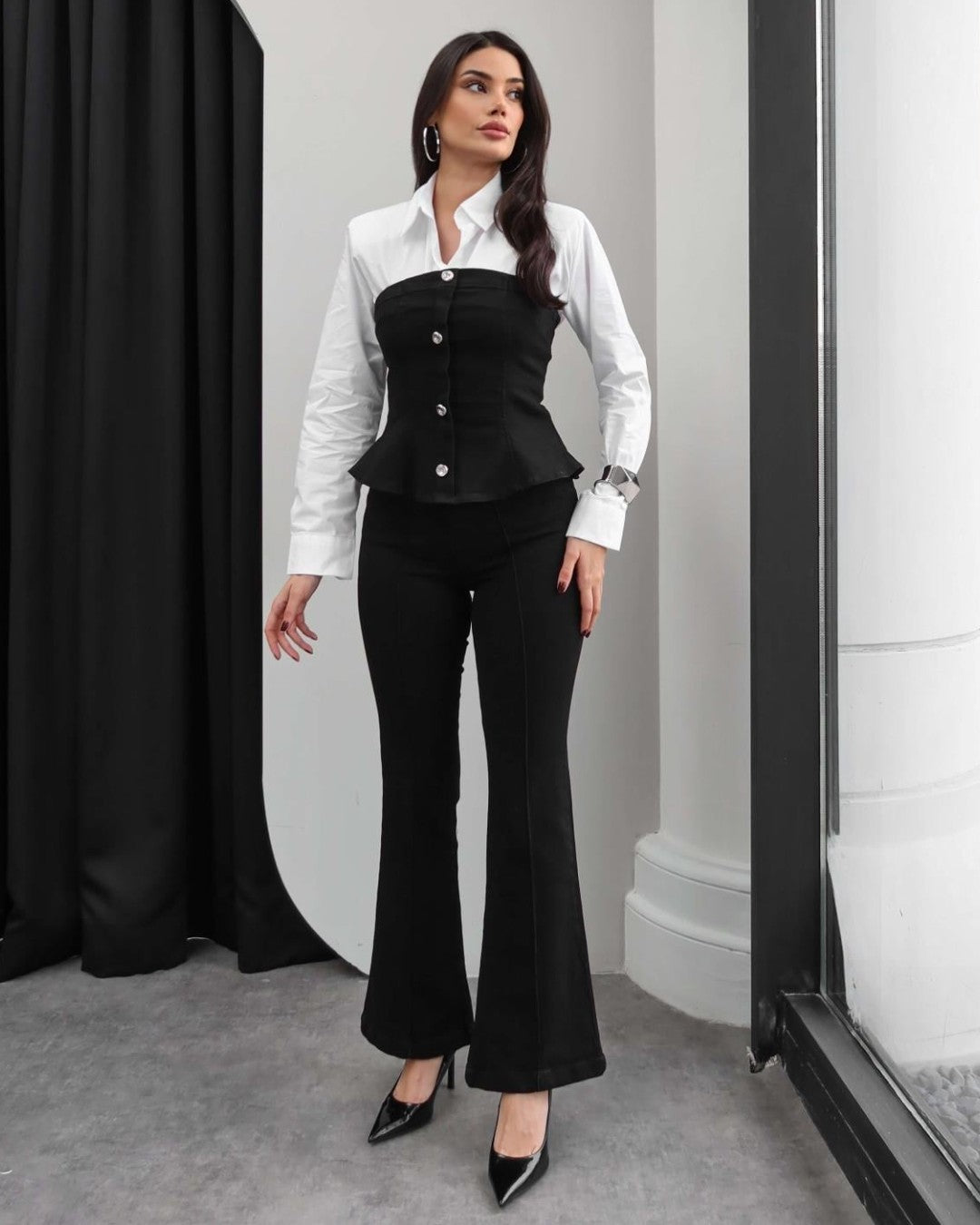 Denim Corset & Flare Pants Set