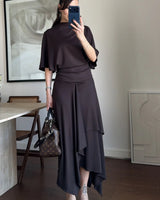 Draped Asymmetric Skirt Set