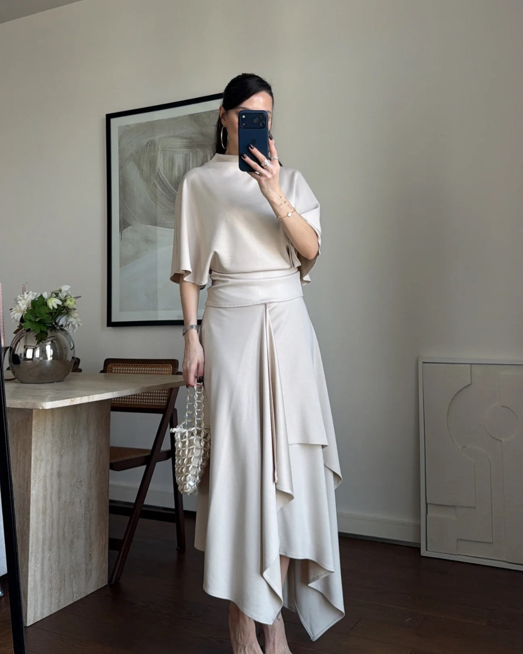Draped Asymmetric Skirt Set