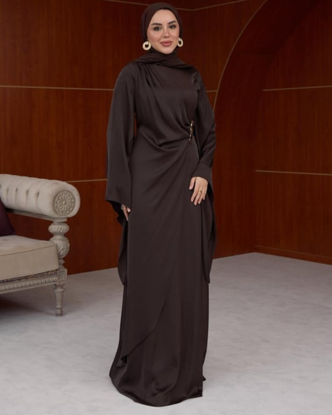 Draped Satin Evening Maxi Dress